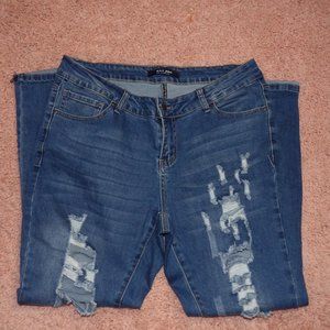 PLUS SIZE! distressed darker denim blue jeans!